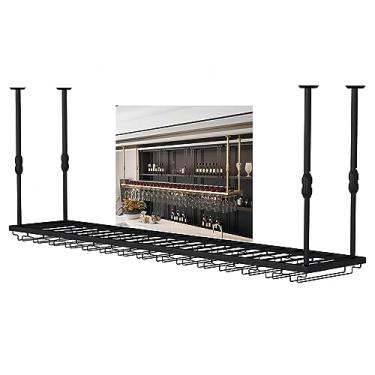 Imagem de Suporte de teto para taças de vinho, suporte para copos de vinho, altura ajustável, com parafusos, prateleira de armazenamento de vinho, suporte multifuncional para bar de cozinha