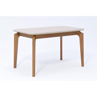 Imagem de Mesa p/ Cozinha Cimol Ficus c/ Tampo Madeirado c/ Vidro 130cm Carvalho/Off White