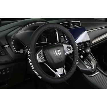 Imagem de Capa de volante de carro, capas de volante de couro de microfibra preta para forro antiderrapante Acura, universal de 36,8 a 38 cm.
