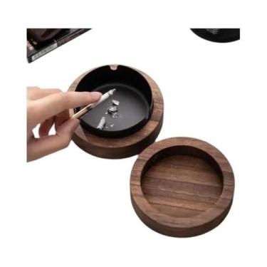 Imagem de Cinzeiro De Nogueira Para Escritório, Casa E Bar, À Prova De Vento, Co