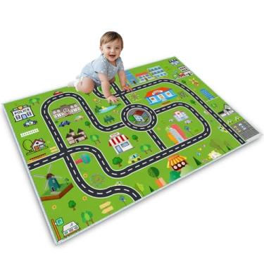 Imagem de Tapete de carro infantil, tapete de brincar para sala de jogos infantil, tapete de recreação, vida urbana, ótimo para brincar com carros, brinquedos, tapete de área infantil com suporte de borracha