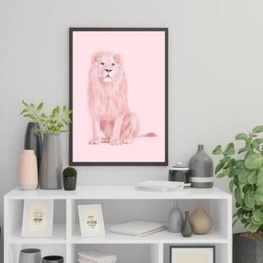 Imagem de Quadro Decorativo Leão Rosa 33X24 Com Vidro - Madeira Preta