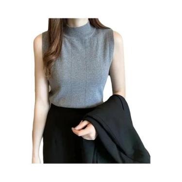 Imagem de Blusa Feminina Sem Mangas Em Tricô Sólido Com Elástico, Moda Coreana, 
