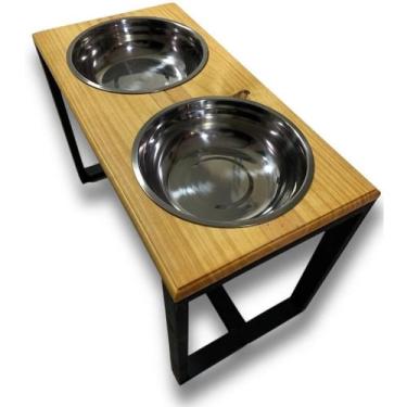 Imagem de Comedouro Elevado Duplo para Cães - Tamanho GG Cor:Madeira - Rancho Cu
