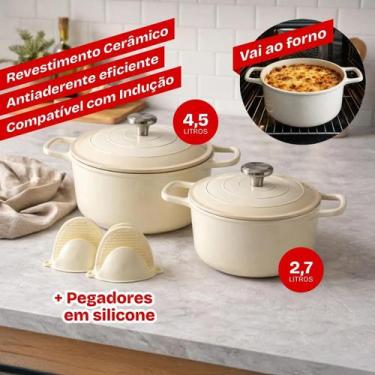 Imagem de Jogo de Panelas Cerâmica com Indução 2 Caçarolas 20cm e 24cm Antiadere