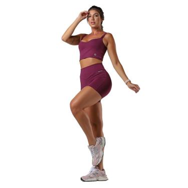 Imagem de Conjunto Fitness Feminino Curto Top Duplo Decote Princesa Shorts Biker Cintura Alta Compressão-Feminino