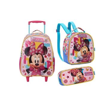 Imagem de Kit Mochila Escolar Com Rodas + Lancheira + Estojo Minnie mouse-Unissex