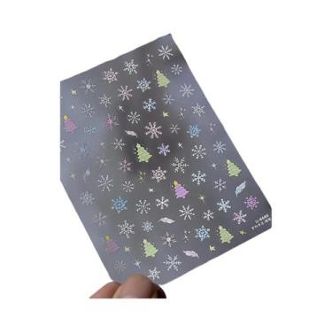 Imagem de Adesivos De Unha De Natal Com Floco De Neve Rosa, Decalques De Unha 5D