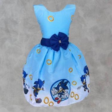 Imagem de Vestido Infantil Festa Temático Ouriço Sonic Azul Luxo - Pequenos Enca