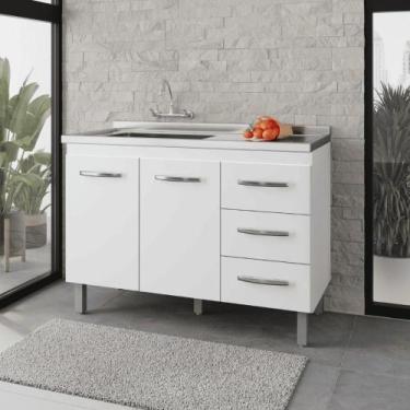 Imagem de Gabinete De Pia Com Tampo Inox 2 Portas 3 Gavetas - Mais de Casa, Bran