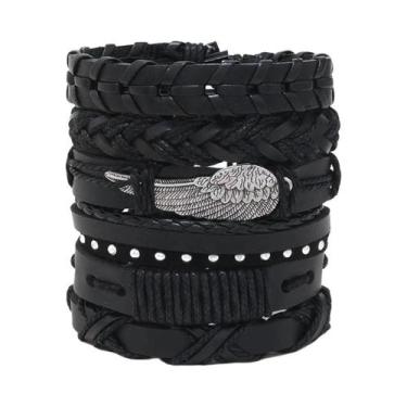Imagem de Pulseira Masculina De Couro Vintage Estilo Punk DIY Com Múltiplas Cama