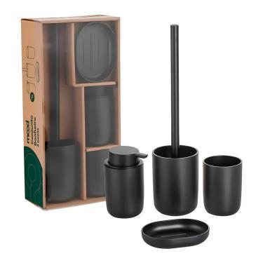 Imagem de Kit Banheiro Dispenser Sabonete Porta Algodão Bandeja Escova Sanitária