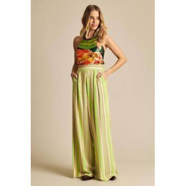 Imagem de Calça Saruel De Linho Verde Listrado Yacamim H6, P, Listrado