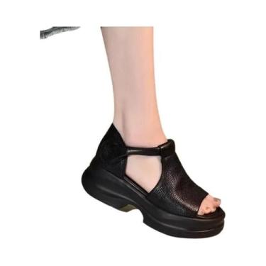 Imagem de Sandálias Femininas De Verão Com Salto Anabela E Bico Aberto, Estilo R