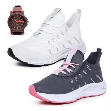 Imagem de Combo 2 Pares Tênis Feminino Esportivo Academia Caminhada Musculação Treino com Relógio...