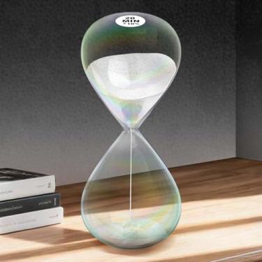 Imagem de Ampulheta com temporizador de areia de 20 minutos, relógio de areia de 20 m com design simples Biloba Puff, relógio grande de areia branca de 20 minutos para casa, mesa, decoração de escritório