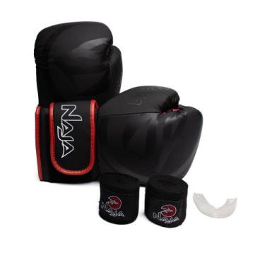 Imagem de Kit Unissex Naja Boxe Muay Thai Anatômico Preto/Vermelho, Preto, Verme