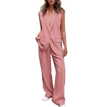 Imagem de Conjunto PRETTYGARDEN Colete Sem Mangas Calça Pantalona Rosa Claro XL