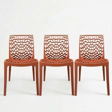 Imagem de Kit 3 Cadeiras Sala de Jantar Gruvyer Empilhável Cor Terra - DOM STARK