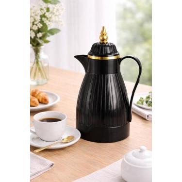 Imagem de Garrafa Térmica Dubai 1 Litro Preta Detalhe Dourado Café Chá Leite Mes