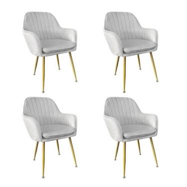 Imagem de Laraz, Kit 4 Cadeiras Poltrona Lines com pés dourados Suede