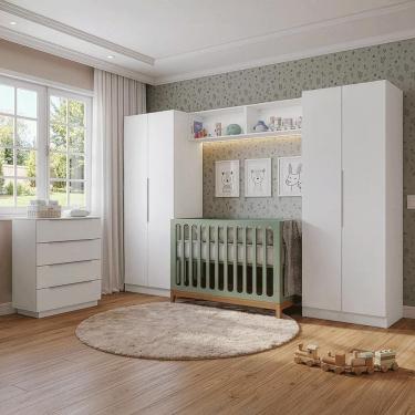 Imagem de Quarto Infantil com 2 Guarda-Roupas Neo 2 Aéreos 1 Cômoda Branco Madesa 03
