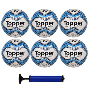 Imagem de Kit Caixa 6 Bolas Campo Topper + 1 Bomba de Ar, Azul