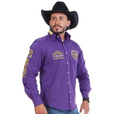 Imagem de Camisa Country Masculina Bordada Roxa - Rodeo Farm, EXG