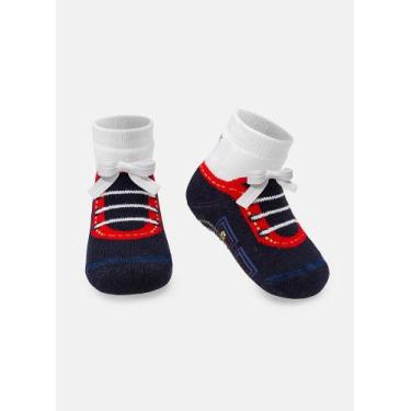 Imagem de Meia Soquete Puket Bebê Menino Tênis Azul Marinho 0 a 8 Meses, Azul ma