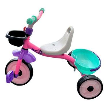 Imagem de Triciclo Infantil Rosa Criança Menina Pedal Motoca Princesas Presente 