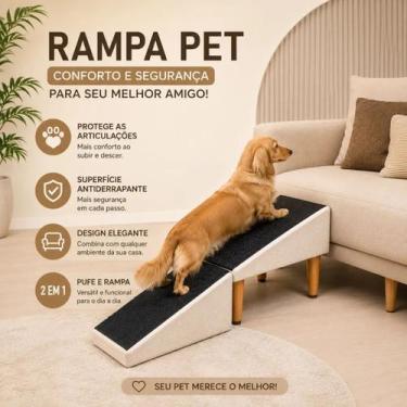 Imagem de Rampa Pet Pufe 2 Em 1 Para Cães Gatos Pequeno E Médio Porte Bege Cuida