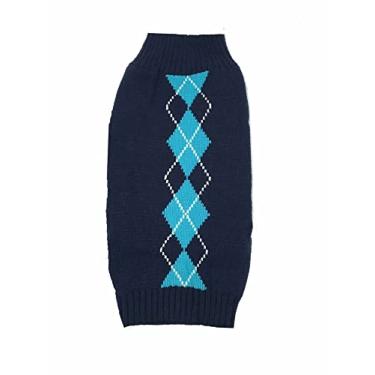 Imagem de Suéter de tricô para cães Blue Argyle, suéter para gatos, PP (PP) comprimento das costas 25,4 cm