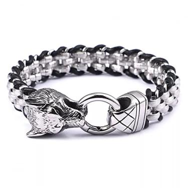Imagem de suhang Pulseira Masculina De Aço Inoxidável, Algemas De Lobo, Pulseira Masculina De Couro, Joias, Joias