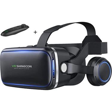 Imagem de Thecoopidea Headset VR Compatível com Smartphone (3,4"-6,3") - Óculos de Realidade Virtual com Fone de Ouvido e Controlador para Jogos e Filmes - Azul