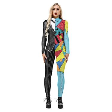 Imagem de Yajun Macacão feminino de festa de Halloween fashion stretch slim fit body uma peça elegante skinny Catsuit geral com zíper, multi, G (busto: 87 cm)