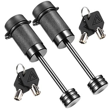 Imagem de CZC AUTO Trava acopladora de língua de reboque com chave igual de diâmetro 1/4 polegada, extensão de 6,3 cm serve para acoplador tipo trava para reboque, barco, caminhão, trailer, trailer, trailer (pacote com 2)