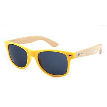 Imagem de Óculos de sol UV400 Workmanship com templos de madeira óculos de sol retrô unissex grandes lentes para mulheres homens, Amarelo, One Size