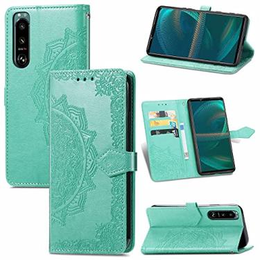 Imagem de HONGYAN Capa de telefone Para Sony Xperia 5 III Mandala Flor em relevo estojo de couro flip horizontal com suporte/cartão/carteira/cordão Capa protetora