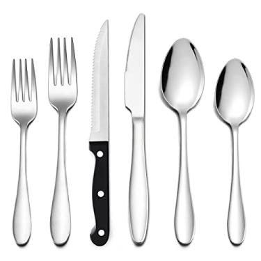 Imagem de Conjunto de talheres de aço inoxidável com facas de bife da Lianyu, Prata, 48-Piece