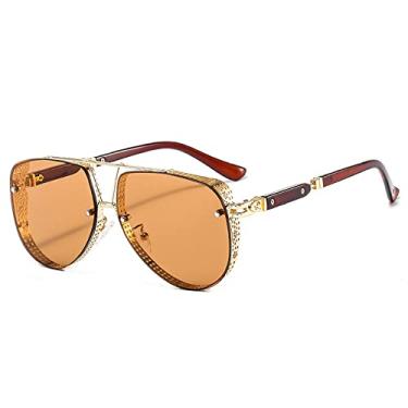 Imagem de Óculos de sol ovais padrão oco masculino feminino designer de luxo moldura de liga de metal gradientes lente piloto conspícuo, 3, china