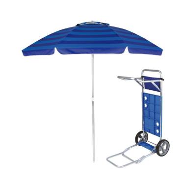 Imagem de Kit Praia Guarda Sol Alumínio Articulado 2 Metros Carrinho Com Avanço Alumínio - Mor