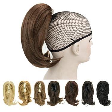 Imagem de IMISSU Peças de cabelo de garra curta rabo de cavalo grampo grosso nas extensões de cabelo pequenas peças de cabelo rabo de cavalo (Marrom avermelhado)