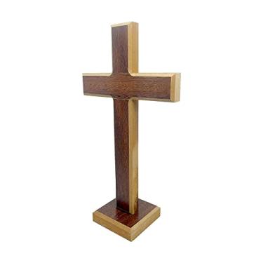 Imagem de Cruz Crucifixo Madeira Sem Imagem Sem Cristo Evangélico Católico Ecumênico 24cm de Mesa Com Base Para Altar
