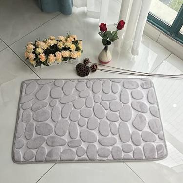 Imagem de SHENGANG Tapete de Banheiro Tapete de Banho Absorvente Tapetes de Pebble Antiderrapante Espuma de Memória Tapete Lavável Tapete de Chuveiro, Cinza Claro, 40x60cm