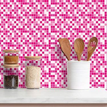 Imagem de Papel de Parede Adesivo Para Cozinha e Banheiro Lavável Pastilha Rosa Rolo 1m