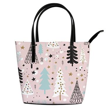 Imagem de Bolsa de ombro para mulheres árvore de natal rosa bolsas de trabalho de compras grande bolsa casual, Colorido.