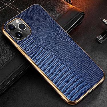 Imagem de Capa de telefone de couro genuíno com padrão de lagarto para iPhone 12 11 Pro Max Xr X Xs Max 11 Luxo Business Skin Cover Shell, Azul, Para iPhone XR