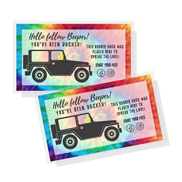Imagem de Cartão You Been Ducked | Pacote com 50 | Etiqueta de pato | Design Rainbow Tie Dye SUV para fixar a patos de borracha 8,88 x 5 cm tamanho do cartão