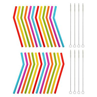 Imagem de (24 peças) – Canudos de silicone reutilizáveis para crianças e crianças – 24 peças de canudos flexíveis de 17 cm para copos Yeti/Rtic/Ozark de 6 – 350 ml e 8 escovas de limpeza – livre de BPA, ecológico, sem sabor de borracha