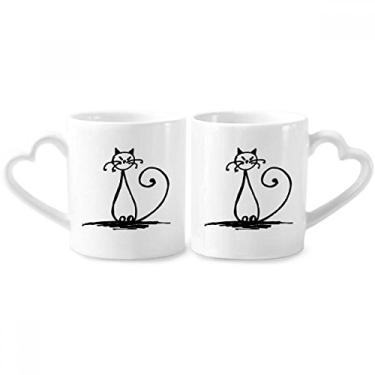 Imagem de Conjunto de canecas de porcelana para casal, sorriso, cauda de gato, sorriso, linha sentada, conjunto de canecas de cerâmica para amantes